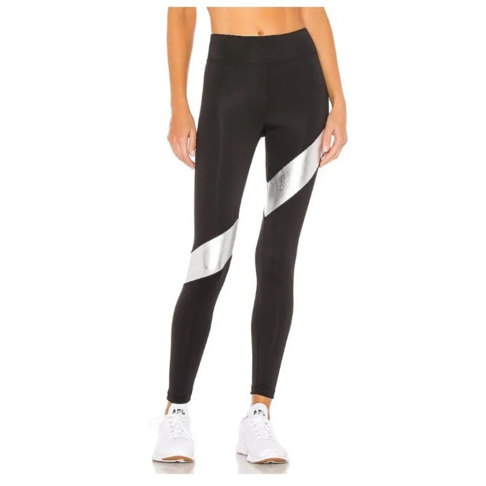 NWOT Koral Aello Shantung Scuba High Rise Legging Women's XS Black Silver‎